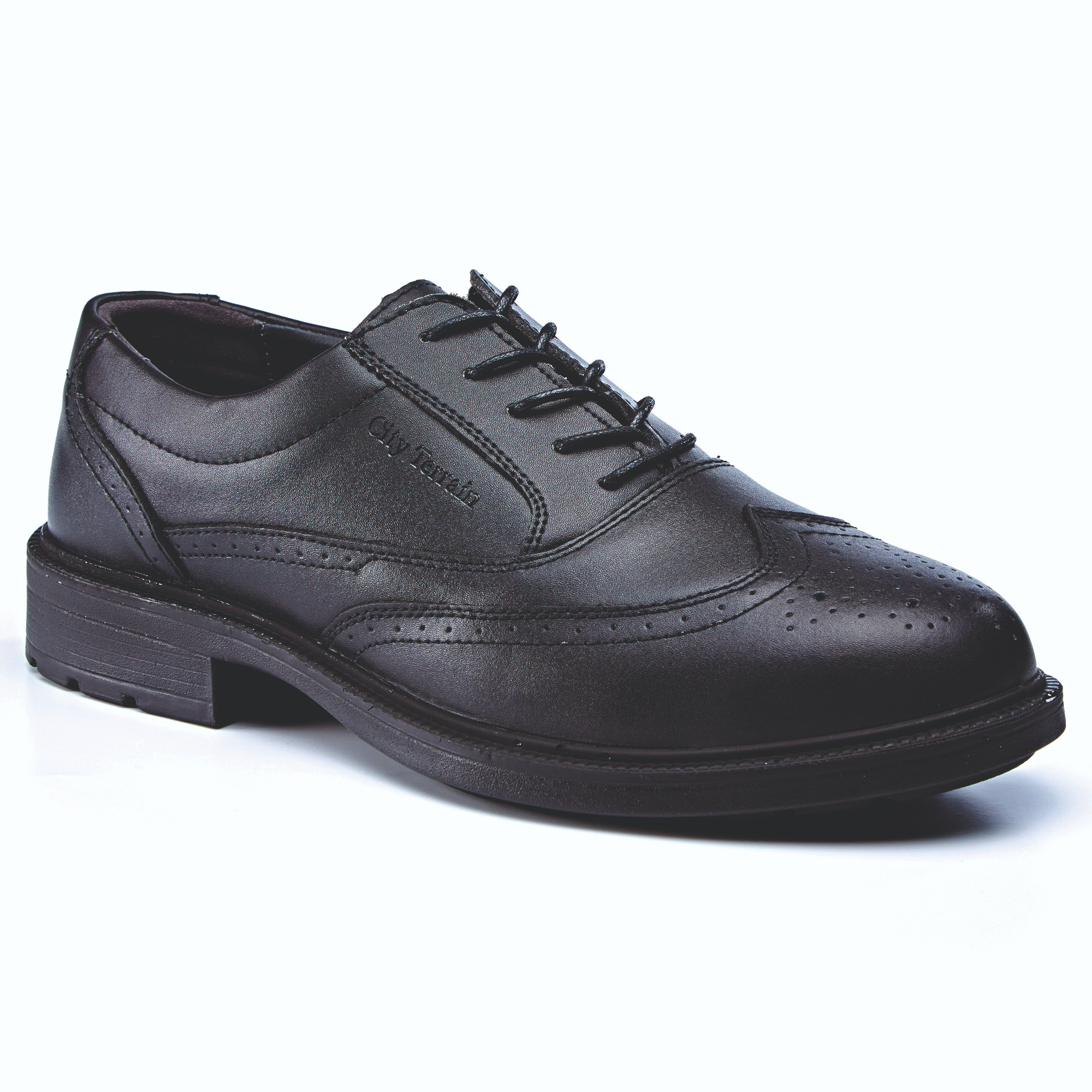 City Terrain CT419B Black Full Grain Leather Brogue Shoe